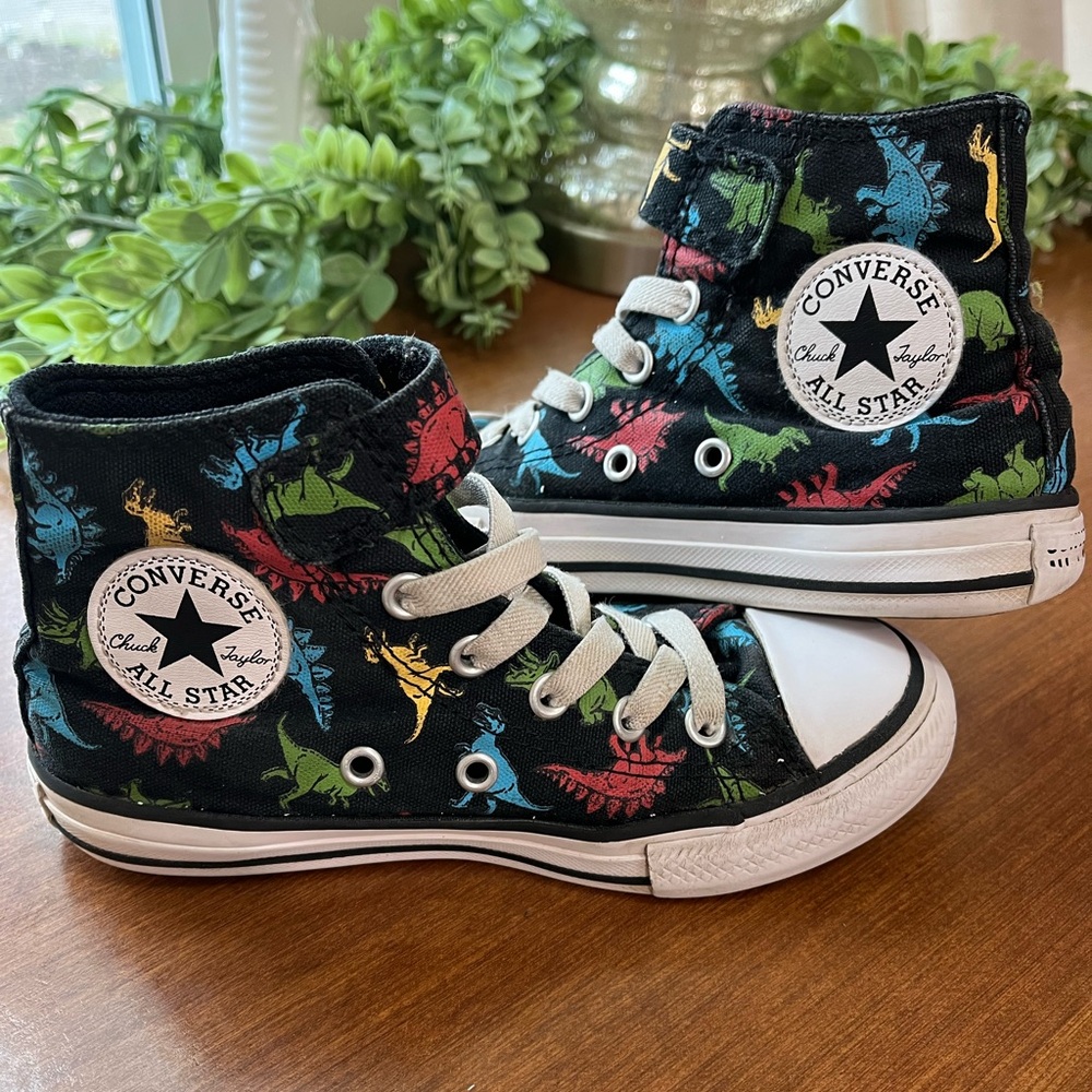 Converse Chuck Taylor All Star Dinosaur Kids High Top Shoes Black Size 12C